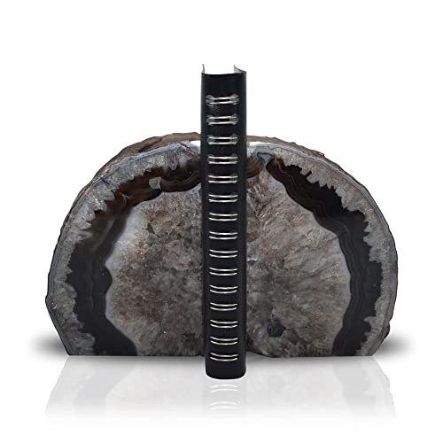 Nature's Decorations Black Agate Bookends – A Grade Quality Heavy Duty Dyed Non Toxic Decorative Crystal Book Ends for Shelves & Bookcases, Polished Geode Bookshelf Decor, 1 Pair 2-3Lbs