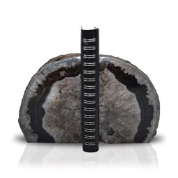 Nature's Decorations Black Agate Bookends – A Grade Quality Heavy Duty Dyed Non Toxic Decorative Crystal Book Ends for Shelves & Bookcases, Polished Geode Bookshelf Decor, 1 Pair 2-3Lbs