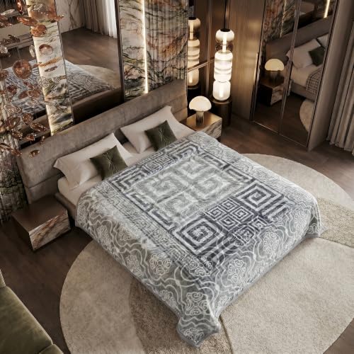 GC GAVENO CAVAILIA Greek Key Sherpa Fleece Blanket Faux Fur King Size Throw