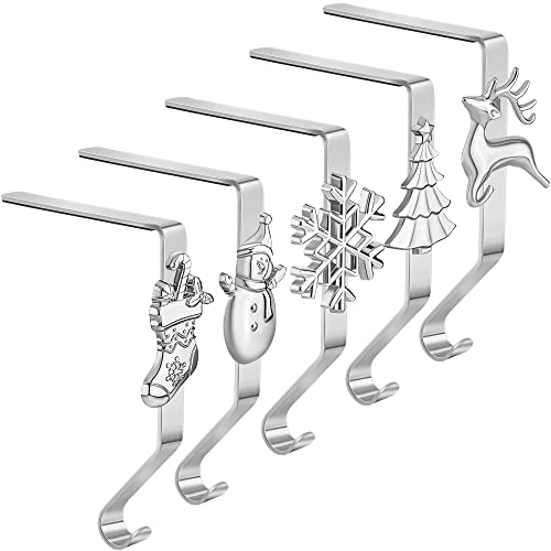 URATOT 5 Pack Christmas Stocking Holders Mantel Hooks Hanger Clips in 5 Styles for Christmas Party Decoration