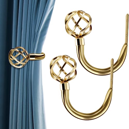 HIKMLK Geometric Industrial Curtain Holdbacks 2pcs, Solid Cast Iron Heavy Duty Curtain Tiebacks for Wall, Side Holder Pull Back Hooks for Drapes Tie Back Home Window Decor