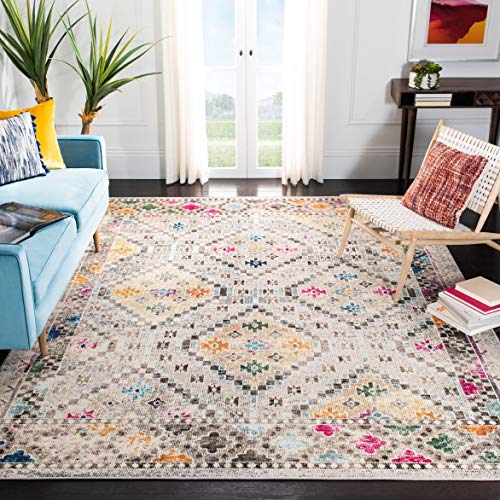 Safavieh Boho Rug for Living Room, Dining Room, Bedroom - Madison Collection, Short Pile, in Grey and Yellow, 200 x 200 cm