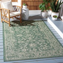 SAFAVIEH Geometric Rug for Indoor & Outdoor - Waterproof - Courtyard Collection, Short Pile, in Green and Beige, 160 x 230 cm