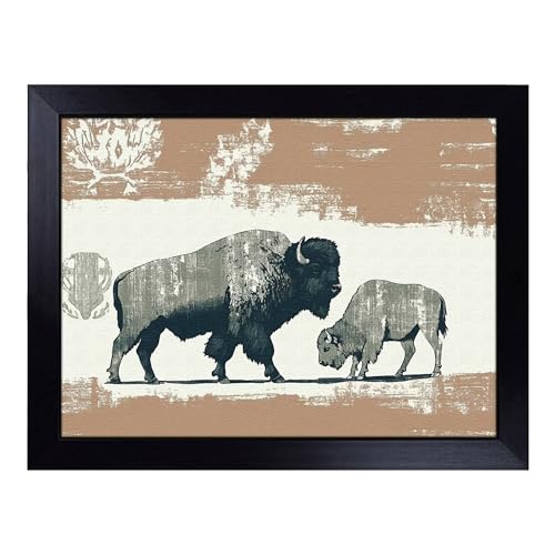 Lap Tray with Bean Bag Cushion, Bison Stamp - Handmade in the UK, Raised Wooden Edge, Padded Cushion, Heat-Resistant Wipe-Clean Surface, for Meals, Laptops and Crafts