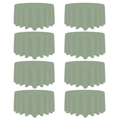 Heneger 8 Packs 90 Inch Sage Green Round Tablecloth - Polyester Fabric, Wrinkle Resistant, Reusable and Washable Table Cloth, For Party Buffet Wedding Reception Banquet Event