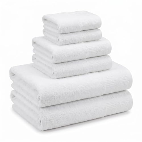 Superior 6 Piece Cotton Towel Set, Floral Jacquard Dobby Border, Quick Dry, Decorative Bathroom, Shower, Bath, Includes 2 Body, 2 Hand, 2 Face Towels/Washcloths, Wisteria Collection, White-White