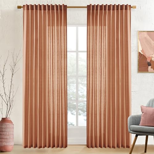 XTMYI Terracotta Curtains for Living Room Sheer Linen Curtains for Bedroom 90 Inch Long 70 Inch Wide