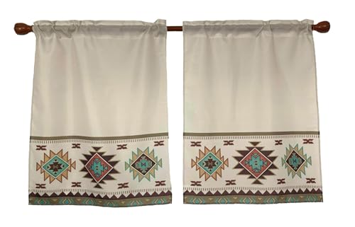 "EZ.enjoy Set of 2 Aztec Southwest Geometric Curtain Panels Tier Set 28""x36"" - Boho window curtain, Navajo Aztec tribal pattern, light filtering, rod pocket top, each 28x36, living room bedroom dorm"