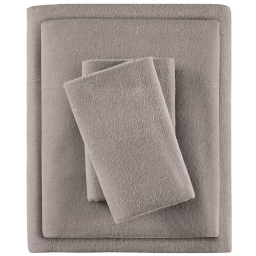 SLEEP PHILOSOPHY True North Cozy Flannel 100% Cotton Ultra Soft Cold Weather Sheet Set Bedding, King, Grey Solid