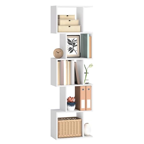 VASAGLE Bookshelf, 6-Tier Bookcase, 24 x 40 x 159 cm, Room Divider, Cube Display Shelf, Freestanding Storage Shelf, for Living room, Bedroom, Office, Matte White LBC462W01