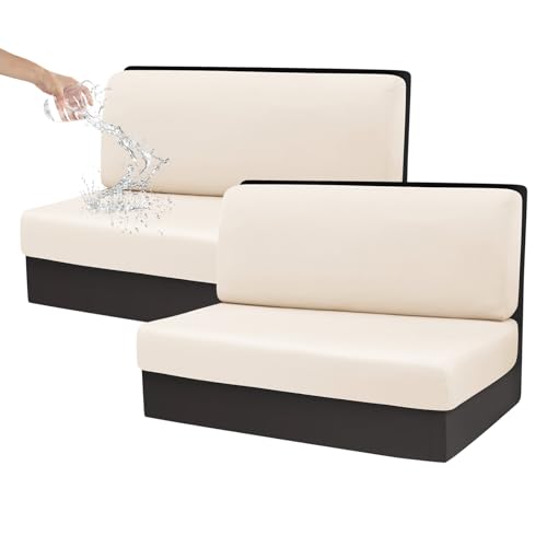 CRFATOP Sets of 2 Waterproof RV Dinette Cushion Slipcover Stretch Camper Cushion Covers Solid 2 Seat Sofa Chair Cover Furniture Protector for RV Car Bench 2 Backrest Covers & 2 Bench Covers,Beige