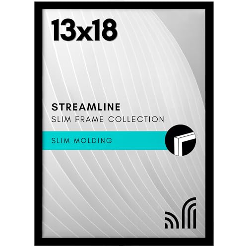 Americanflat 13x18 Picture Frame with Polished Plexiglass - Streamline Collection - Thin Border Picture Frame for Wall Display - Hanging Hardware Included - Black