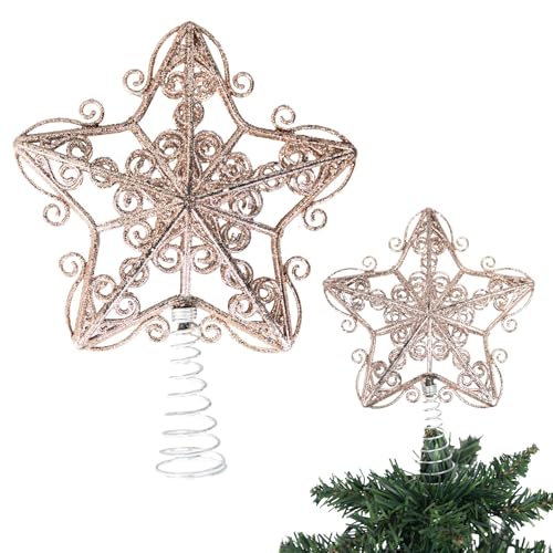 14.5cm Rose Gold Glitter Star Christmas Tree Topper Shatterproof for Christmas Tree Decorations Xmas Treetop Tree Crown Holiday Ornament