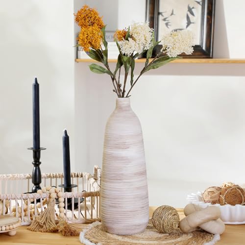 "ALMA 18"" Ceramic Tall Floor Vase, Boho Flower Vase for Neutral Home Decor - Cream & Brown Brushed Finish, Rustic Decorative Vase for Living Room, Entryway, Mantel, Bedroom, Seasonal Home Styling"
