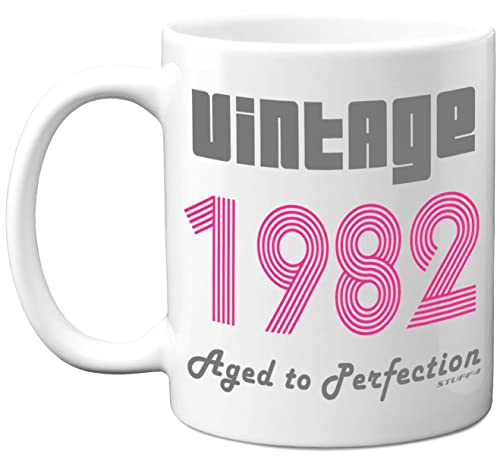 Stuff4 41st Birthday Gifts for Women and Men - 1982 Pink Vintage Coffee Mug, 11oz Ceramic Dishwasher Safe Premium Mugs, Best Friend Mug for Birthday Christmas, Funny 41st Birthday Gifts for Her Him
