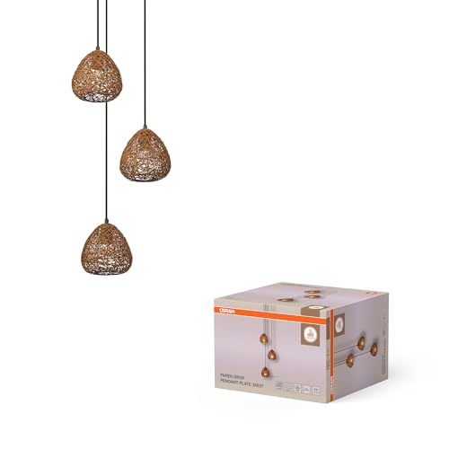OSRAM Decor Paper Drop Plate Decorative Pendant Light, 367 mm, 3-Bulb, with E27 Socket, Paper/Metal, IP20, Beige