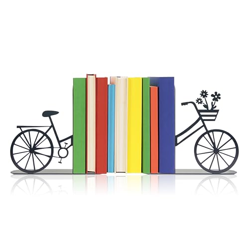 Bicycle Bookends Metal Bike Decor Bicycle Book Ends for Shelves Bookshelf Decorative Objects Home Office Desk Gifts for Family???Black???