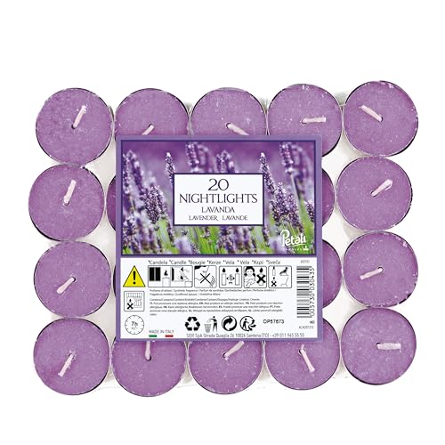 Price's Candles Aladino Lavender Scented Nightlights Pack of 20 Long Burning Tealights Wax Candle Pack Floral Aromatherapy Home Décor Relaxation