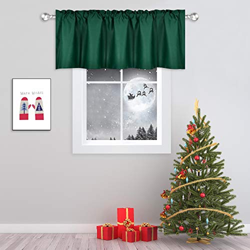 DECOVSUN Deep Green Valance for Windows 60x18 Inch Solid Thermal Insulated Blackout Rod Pocket Kitchen Short Curtain Toppers Valance for Bathroom Living Room 1 Panel