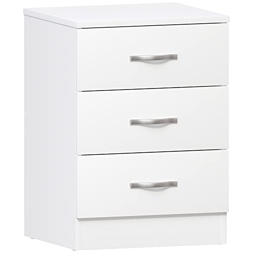 Vida Designs Large White Bedside Cabinet Chest of Drawers, 3 Drawer With Metal Handles & Runners, Unique Anti-Bowing Drawer Support, Riano Bedroom Furniture