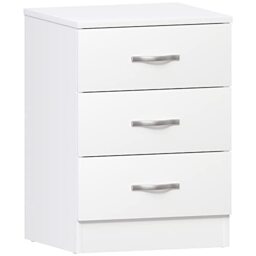 Vida Designs Large White Bedside Cabinet Chest of Drawers, 3 Drawer With Metal Handles & Runners, Unique Anti-Bowing Drawer Support, Riano Bedroom Furniture