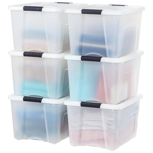 IRIS Plastic Storage Bin, Pearl, 40 Qt. -6 Pack - Conceals contents for a clean look. Perfect for moving, blankets, clothing, and garage storage. Nestable design saves space.