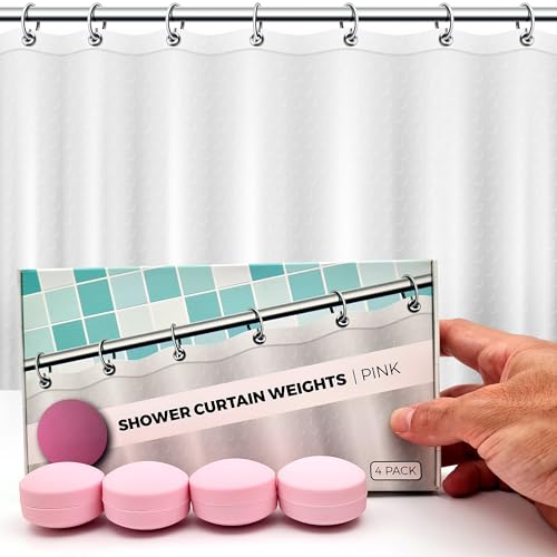 Powerful Anti-Billowing Magnetic Shower Curtain Weights for Splash-Free Bath Experience - 360?? Silicone Wrapped - Will Never Rust - Heavy Magnets Prevent Curtain Liners from Blowing - 4 Pairs - Pink