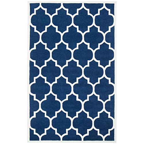 Safavieh Contemporary Indoor Hand Tufted Rectangle Area Rug, Chatham Collection, CHT733, in Dark Blue / Ivory, 91 X 152 cm for Living Room, Bedroom or Any Indoor Space