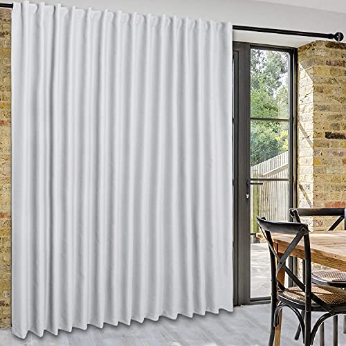 DWCN Privacy Room Divider Blackout Curtain - Patio Sliding Door Curtains, Extra Wide Thermal Curtains with Back Tab & Rod Pocket for Living Room and Bedroom Partition, 120 x 96 Inches, Greyish White