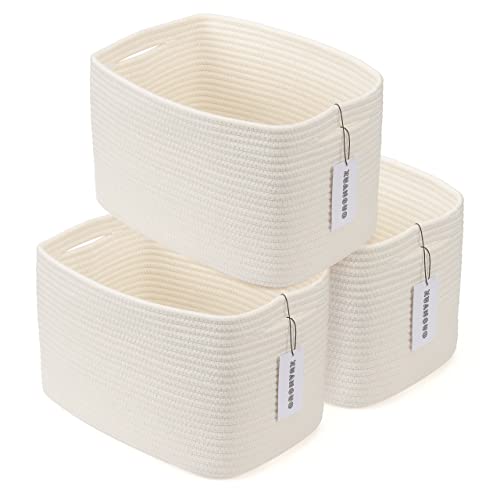 Cotton Rope storage Basket Bins Woven Basket for Organizing Shelves Rectangle Decorative Baskets For storage Clothes Toys Books Towels Square Wicker Nursery basket organizer 3 pack white