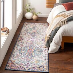 Livabliss Lou Asmara Vintage Runner 80x220 cm – Scandi Boho Pattern for Hallway & Living Room, Easy Care Floor Covering, Burgundy Blue