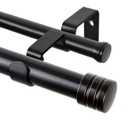 TONIAL1 Inch Double Curtain Rods for Windows 66 to 120 Inches, Heavy Duty Decorative Drapery Rod 32 to 144 Inches with Classic Cap Finial, Black