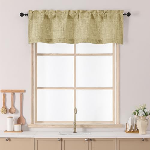 Chyhomenyc Camel Valance for Windows - Light Filtering Textured Small Kitchen Window Curtains Over Sink, Rod Pocket Short Valance for Living Room Bathroom, 52Wx14L Inch, 1 Piece