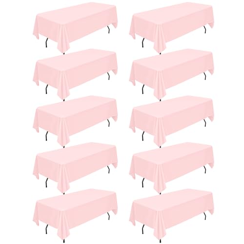 Teruntrue 10 Packs Pink Polyester Tablecloth 60 x 102 inch Rectangle Table Cloth for 6 Foot Tables Wrinkle Resistant Washable Fabric Table Cover Polyester Pink Table Cloth for Party,Wedding, Banquet