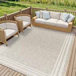 Livabliss Akriti Geometric Indoor Outdoor Carpet 200x275 cm, Boho Pattern for Patio, Deck & Garden, UV Resistant Weather & Stain Durable, Grey Beige Taupe