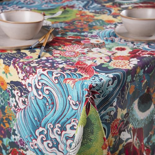 Excelsa Kimono Rectangular Table Cloth, 70% Cotton and 30% Polyester, 140 x 240 cm, Oriental Decoration