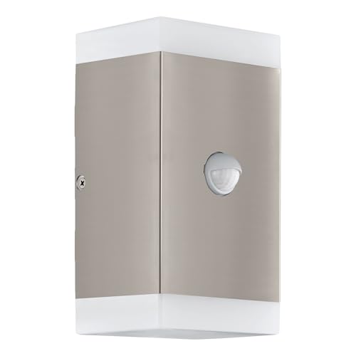 Eglo LED Outdoor wall Light Carpinera with Motion and Twilight Sensor, 2 Flame Porch Lighting, Angular Outside lamp Made of Stainless Steel and White Plastic, GU10 Socket, IP44
