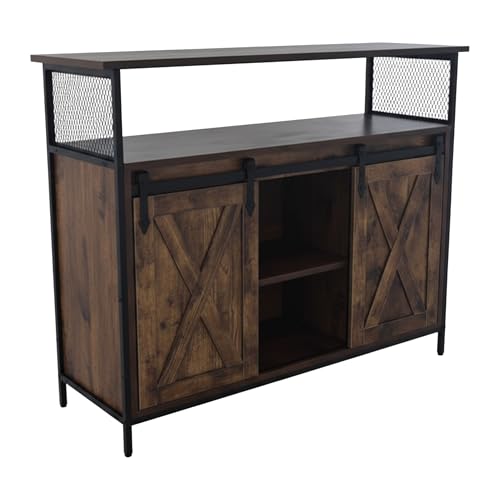 Relaxdays sideboard with sliding doors, HWD: 80 x 100 x 33 cm, 6 shelves, kitchen & living room cabinet, brown/black