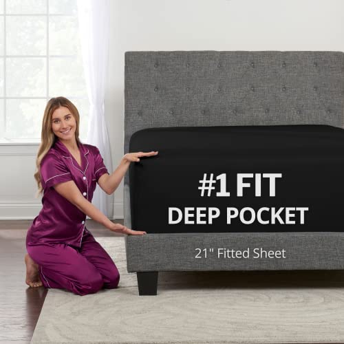Deep Fitted Sheets King ??? King Size Fitted Sheet Only Deep Pocket ??? 21??? King Fitted Sheet Deep Pocket Perfectly Fit 17??????23??? Deep Mattress & Toppers ??? Lovely Joyful Feel ??? 1 Bottom Sheet ??? Black Beauty