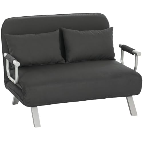 HOMCOM 2 Seater Sofa Bed Click Clack Convertible Bed Settee Charcoal Grey