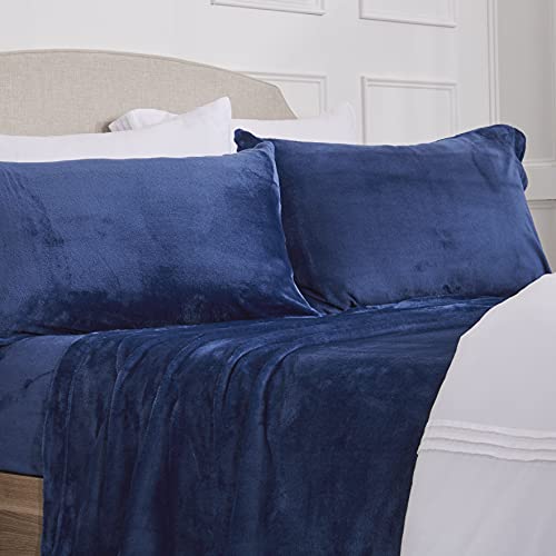 NY Loft Ultra Soft Micro Fleece Sheets Set with Extra Deep Pockets - Extra Soft Velvet Fleece Sheet Set - Super Plush Polar Fleece - Velvet Plush Cozy Warmth - Tribeca Collection (Full, Navy)