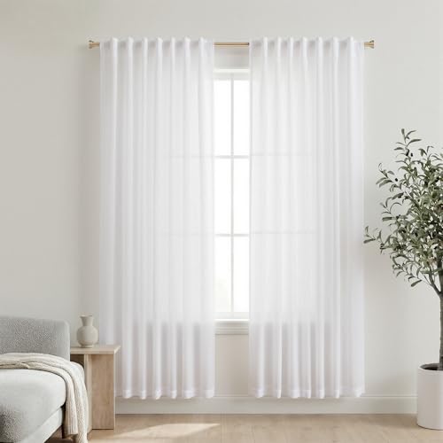 Mrs.Naturall White 52x78 Inches Long Back Tab Linen Blend Sheer Curtains