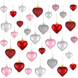 SKYLETY Valentine's Day Heart Ornaments, 3 Heart Baubles Heart Shaped Christmas Tree Baubles Heart Hanging Decorations for Valentine's Day Wedding Anniversary, 2 Sizes (Multi-Color, 30)