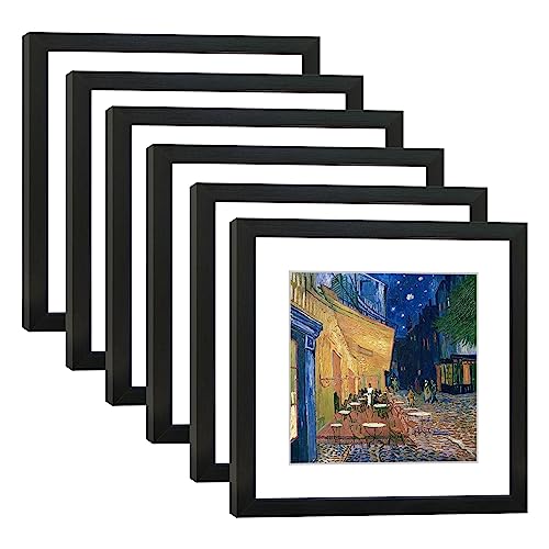 DEKWINN 11x11 Picture Frame Set of 6 with Real Glass for Pictures 8x8 with Mat or 11x11 Without Mat, Wall Gallery or Tabletop display Photo Frames in Black