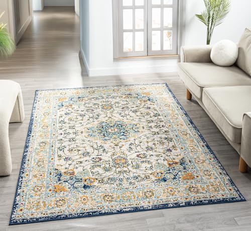 Rugs by Desire San Marino Modern Living Room Area Rug – Cut Pile Weaving - Jute Backing Abstract - Floral - Traditional Design Low Pile Rug, Multi Coloured, 120x170 cm