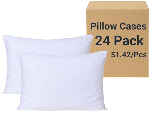 ZPECC Pillowcases Standard Size - 24 Pack Soft White Pillow Cases Bulk with Envelope Closure, Pillow Covers Set for Motel, Therapy Clinic, Fabric Markers (24 Pack，20x26)