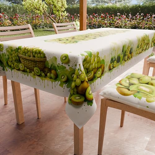 PETTI Artigiani Italiani - Stain Resistant Tablecloth Rectangular 140x450 cm 24 Seats, Wipe Clean Microfibre Kitchen Table Cover, Fruit Design Grapes and Kiwis, 100% Made in Italy