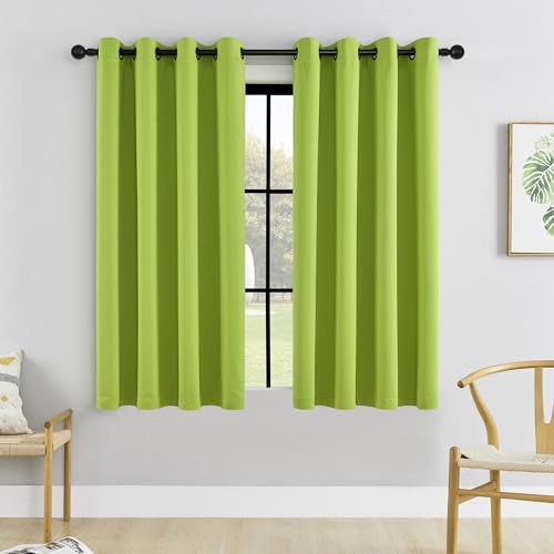 HUTO Short Kitchen Blackout Curtains Drapes - Thermal Insulated Antique Copper Grommet Black Out Drapery Panels for Basement Bathroom Small Windows, Set of 2, 52 Inch by 45 Inch, Fresh Green
