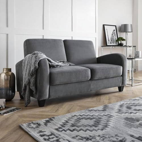Julian Bowen Vivo Sofa, 2 Seater Velvet Couch, Grey - W147 x D79.5cm