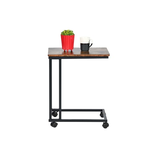 HOMYLIN 1PC Rolling Side Table, Industrial Style, Metal and Wood Construction, Mobile Space-Saving Furniture, Ideal for Living Rooms and Offices, Convenient and Portable Design